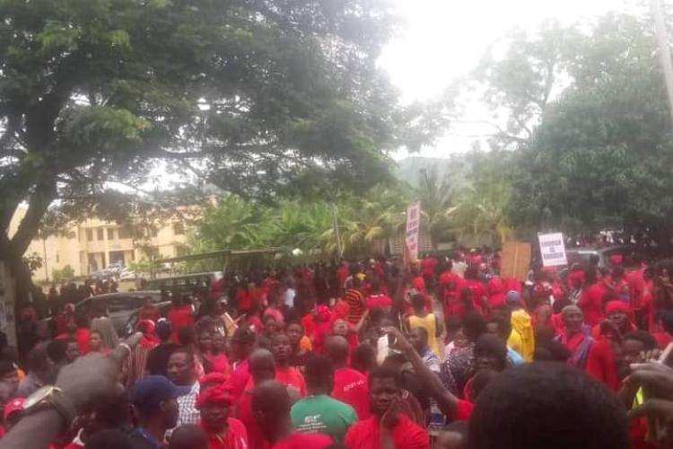 DEMONSTRATORS PETITION DCE OVER DEPLORABLE ROADS IN THE SHAI-OSUDOKU DISTRICT.