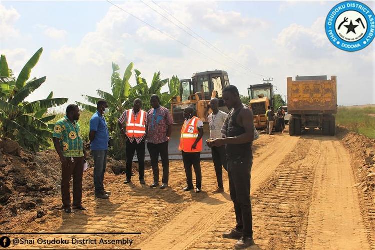 DCE Inspects Road Construction, Osudoku District Assembly, Asutsuare to Tokpo in the Greater Accra Region.
